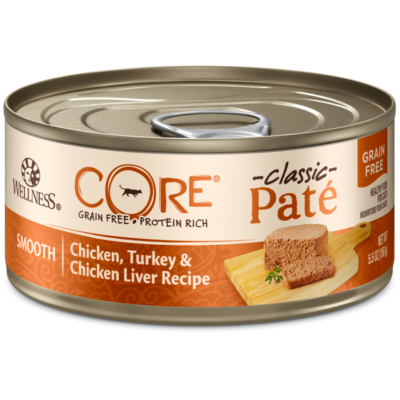 Wellness CORE Grain Free Natural Chicken, Turkey and Chicken Liver Smooth Pate Wet Canned Cat Food