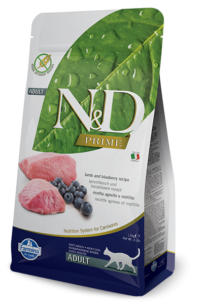 Farmina Prime N&D Natural & Delicious Grain Free Adult Lamb & Blueberry Dry Cat Food