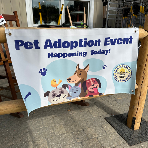 A banner advertising a West Lebanon pet adoption event