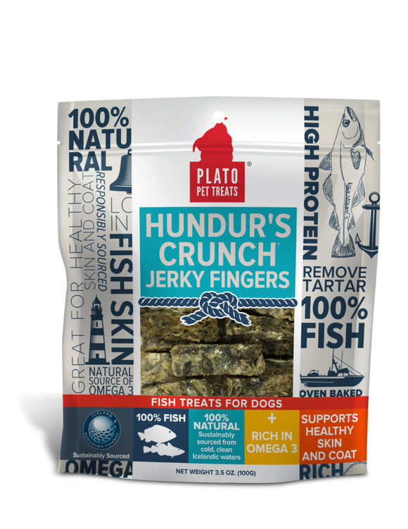 Platos Pet Treats Hundur’s Crunch Jerky Fingers Fish Dog Treats