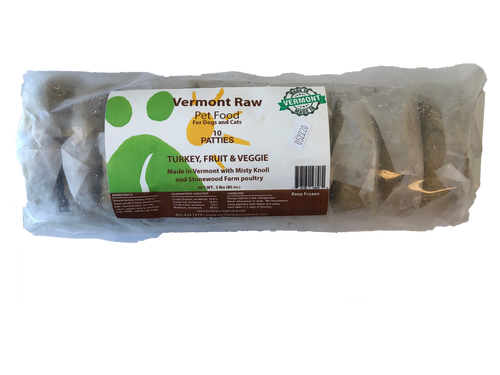 Vermont Pet Food & Supply Raw Turkey, Fruit & Veggie Patties Dog Food