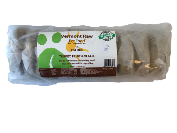 Vermont Pet Food & Supply Raw Turkey, Fruit & Veggie Patties Dog Food