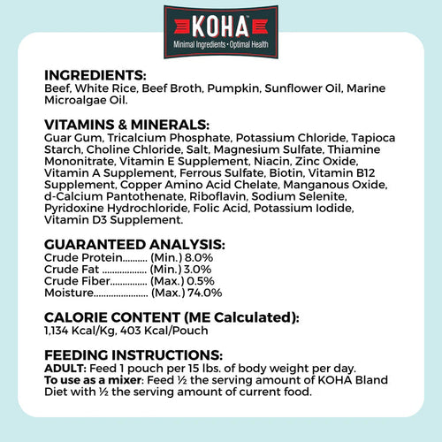 Koha Limited Ingredient Wet Bland Diet Beef & White Rice Recipe for Dogs